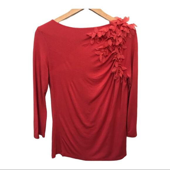 Anne Klein Sheer Leaf Long Sleeve Top - Picture 1 of 7